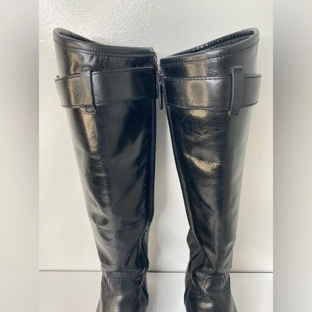 TORY BURCH Grace Black Knee-High Leather Riding Boots